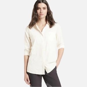 Athleta Urbanite Textured Long Sleeve Button Down Blouse Top Cream Off-white XS